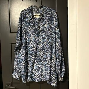 Nino Foriero 100% silk Blue and Purple Watercolor Printed Buttondown Longsleeve